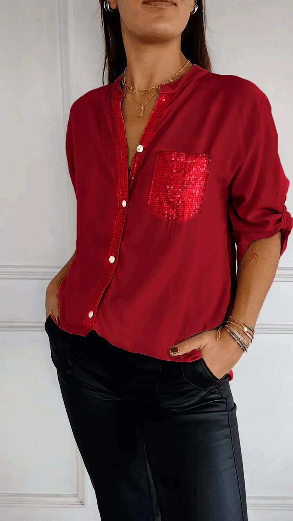 DANICA™ – Blus med paljettdetaljer