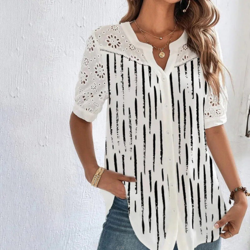 ANNELISE™ – Vardaglig blus med spets och tryck
