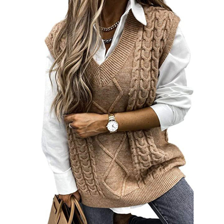 HANNAH™ - Elegant Strukturerad V-ringad Stickad Väst för Höst & Vinterlagring