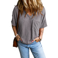 JANELLE™ – Avslappnad Strukturerad Ficka V-ringad T-shirt