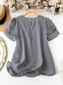 KRISTEL™ – Vintage Flödig Rutig Puffärmad Blus