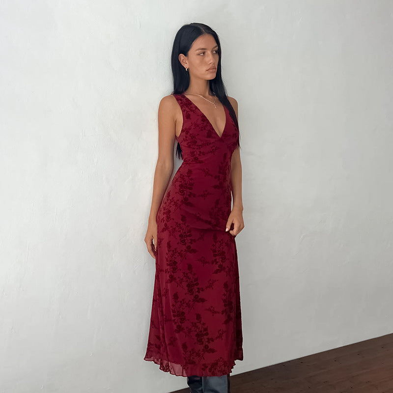 LARA™ - Elegant Blomtryckt V-ringad Ärmlös Maxiklänning
