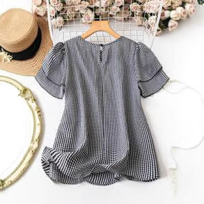 KRISTEL™ – Vintage Flödig Rutig Puffärmad Blus