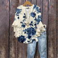 BLAIRLY™ – Vintage blommig blus med volangärmar