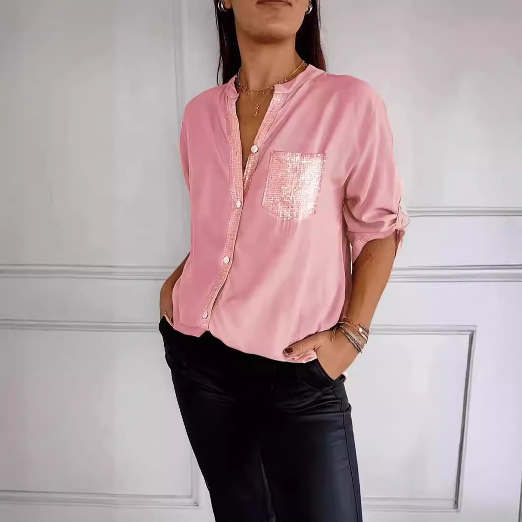 DANICA™ – Blus med paljettdetaljer