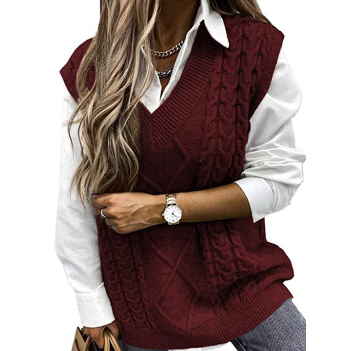 HANNAH™ - Elegant Strukturerad V-ringad Stickad Väst för Höst & Vinterlagring