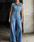 Stella | Åtsnrörd Midja Vida Ben Denimjumpsuit