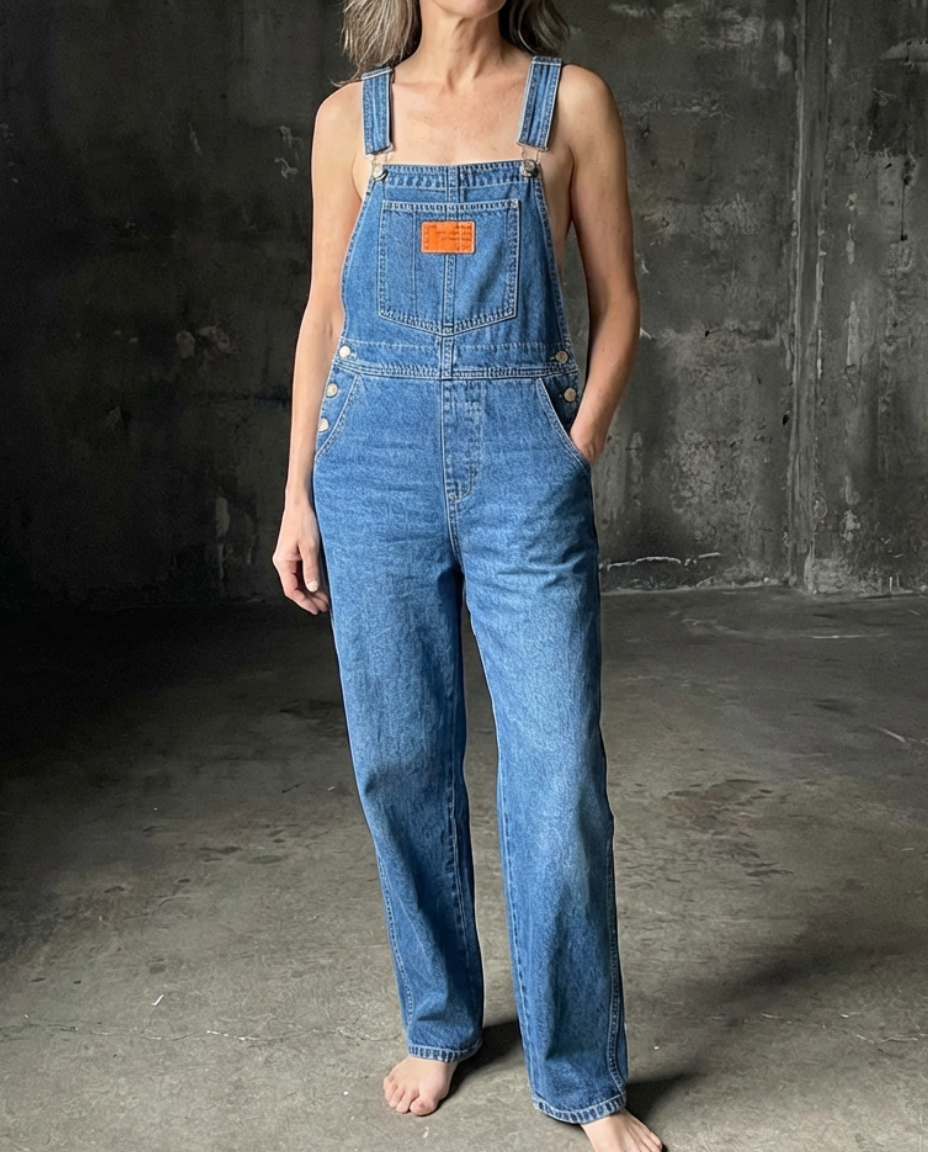 Harper | Raka Ben Denim Hängselbyxa