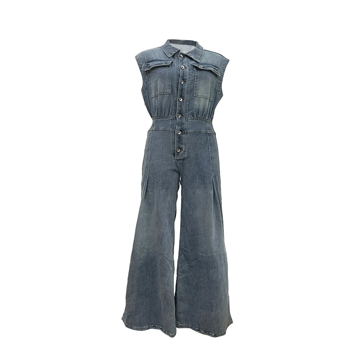 Stella | Åtsnrörd Midja Vida Ben Denimjumpsuit