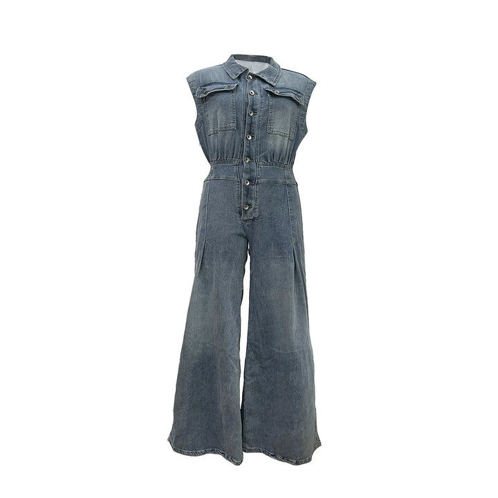 Stella | Åtsnrörd Midja Vida Ben Denimjumpsuit