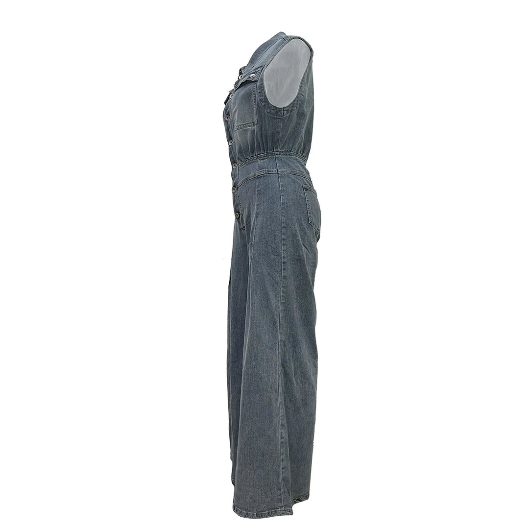 Stella | Åtsnrörd Midja Vida Ben Denimjumpsuit