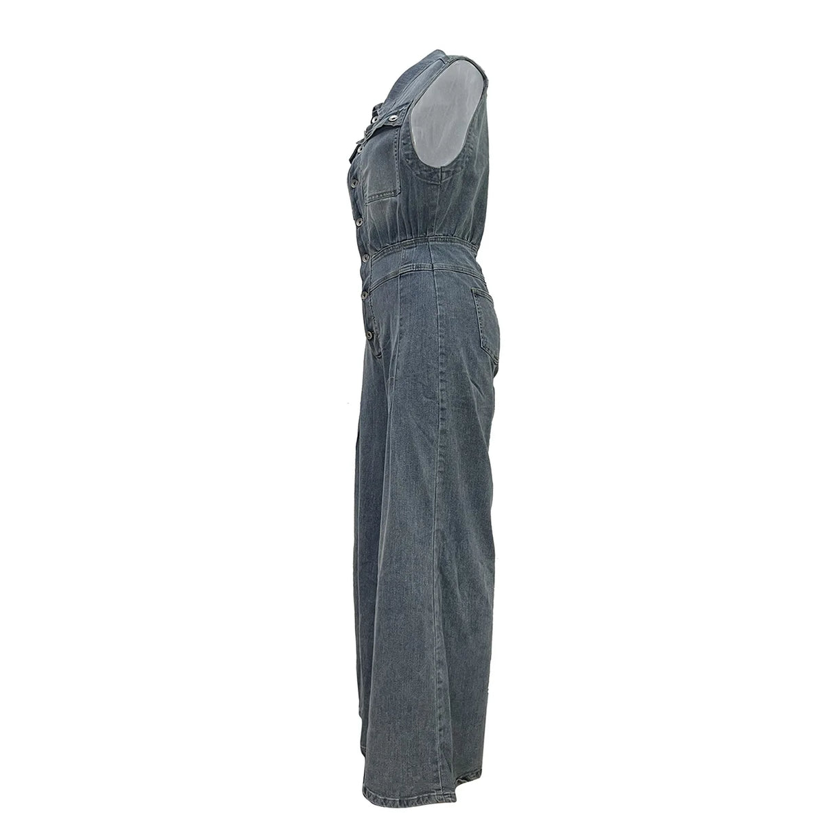 Stella | Åtsnrörd Midja Vida Ben Denimjumpsuit