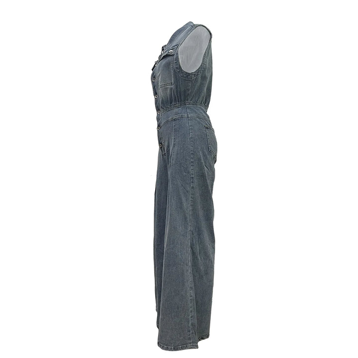 Stella | Åtsnrörd Midja Vida Ben Denimjumpsuit
