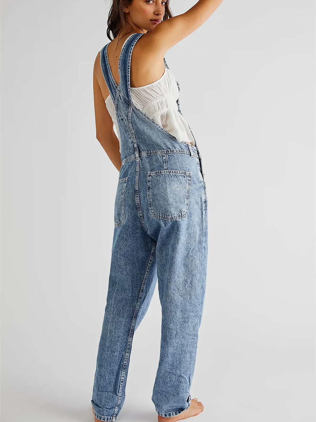 Riley | Klassisk Hakläpp Denim Hängselbyxa