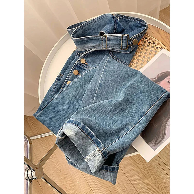 Harper | Raka Ben Denim Hängselbyxa