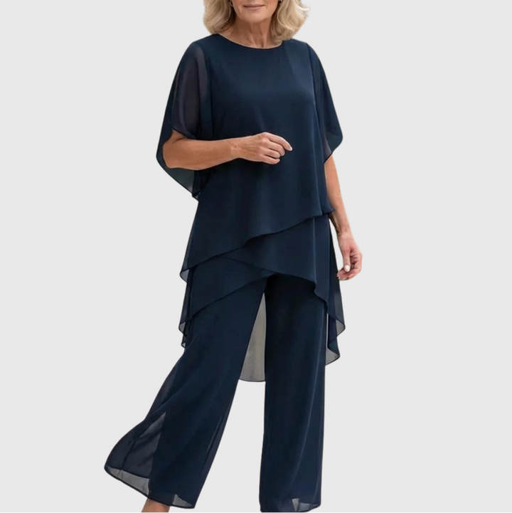 Linda | Kostym med draperade palazzobyxor