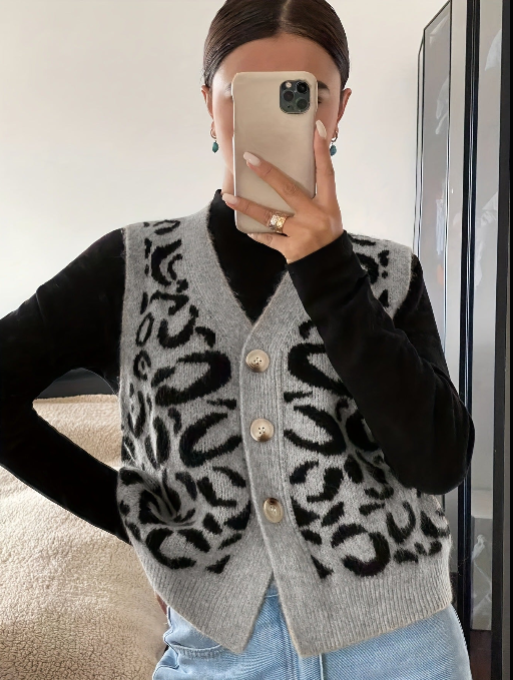 JADE™ - Mysig Leopardmönstrad Tröjväst för Alla Årstider