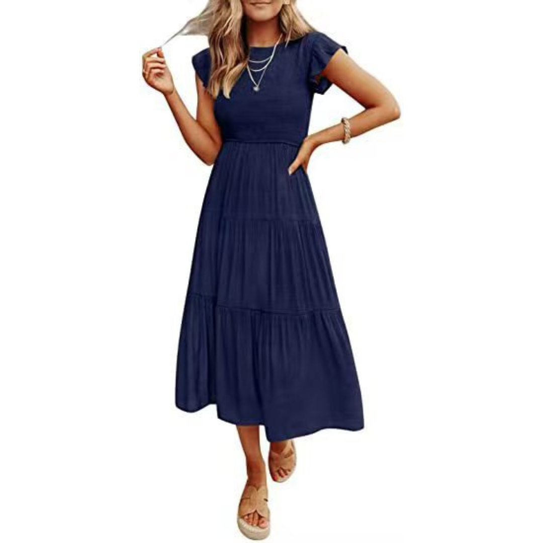 KRISELLE™ - Elegant Flutterärmad Smoke Midiklänning