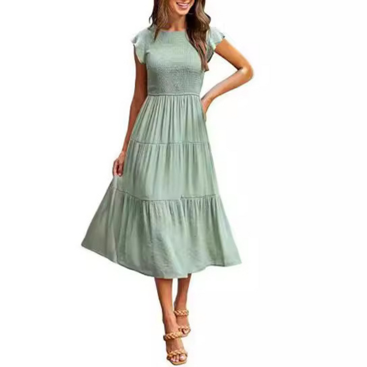 KRISELLE™ - Elegant Flutterärmad Smoke Midiklänning