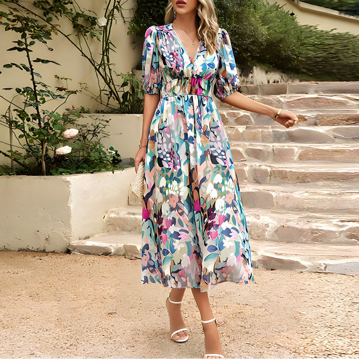 ANNELIE™ – Dagdröm Blommig Midiklänning