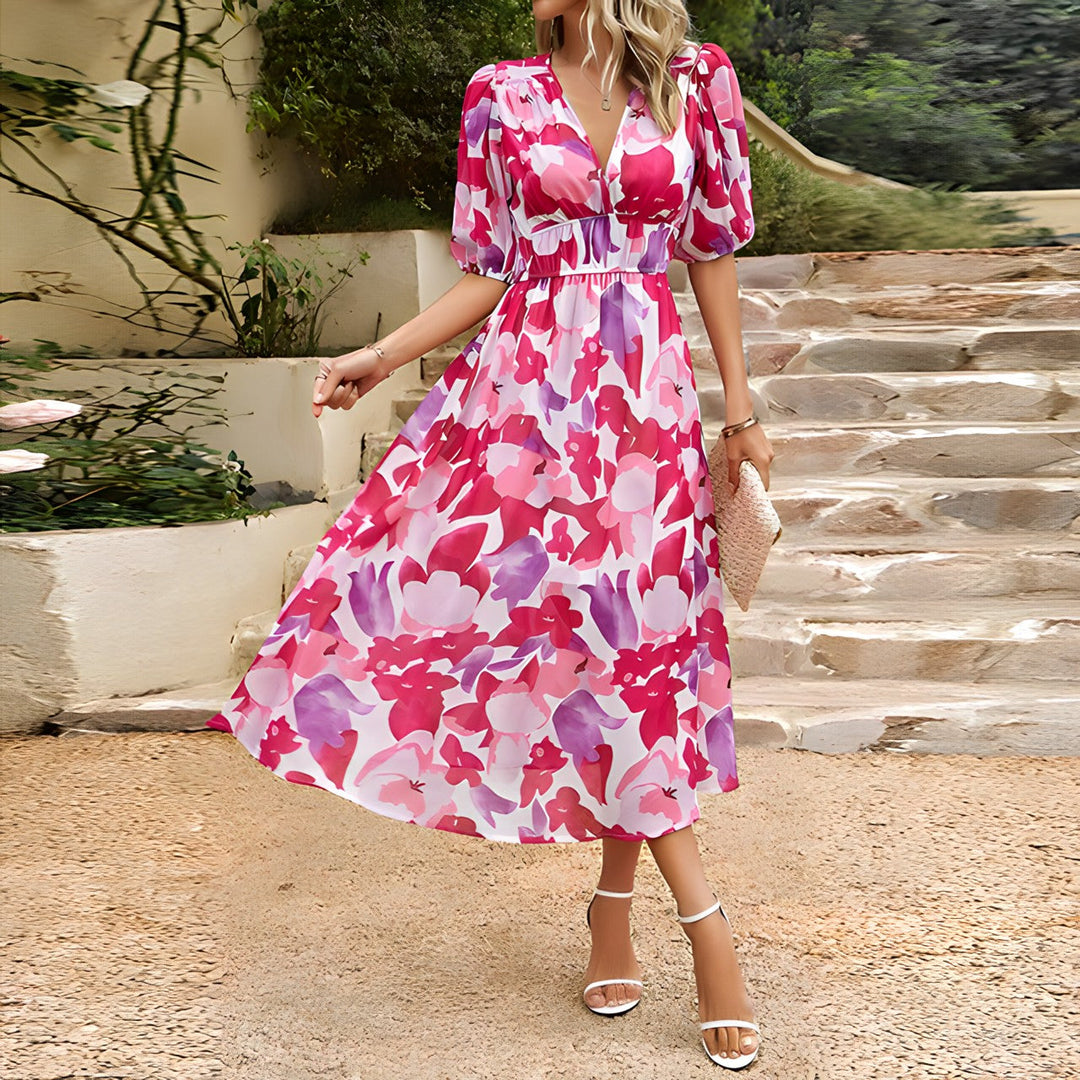 ANNELIE™ – Dagdröm Blommig Midiklänning