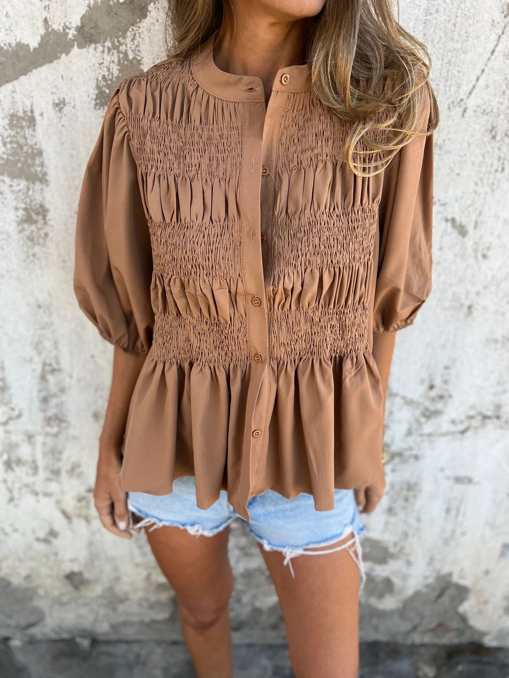 ELIZA™ - Plisserad Knäppt Blus