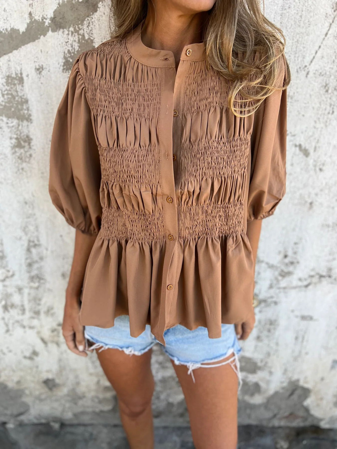 ELIZA™ - Plisserad Knäppt Blus