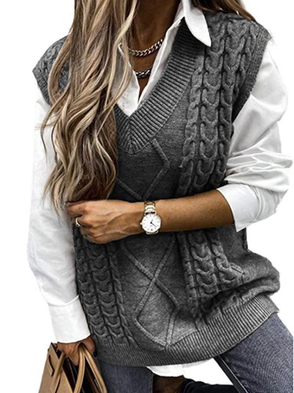 HANNAH™ - Elegant Strukturerad V-ringad Stickad Väst för Höst & Vinterlagring