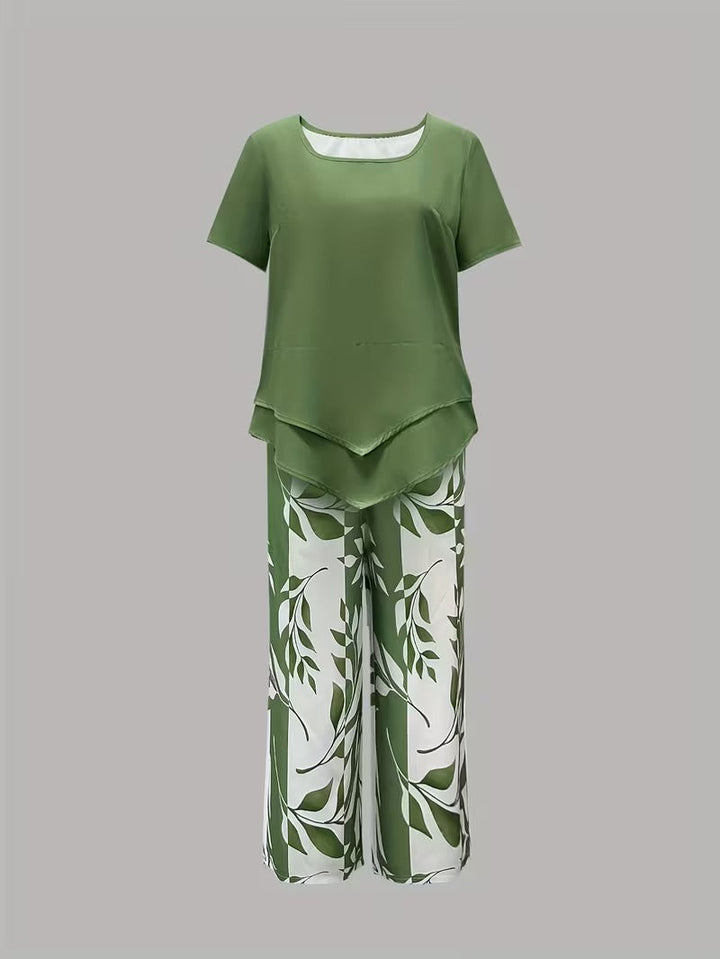 Avy™ | Casual Leaf Print Two-Piece Set